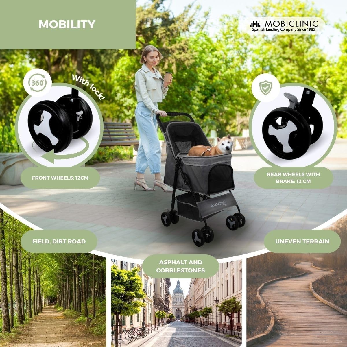 Foldable Dog Pram Pet Stroller 360° Brakes XXL Basket 15kg