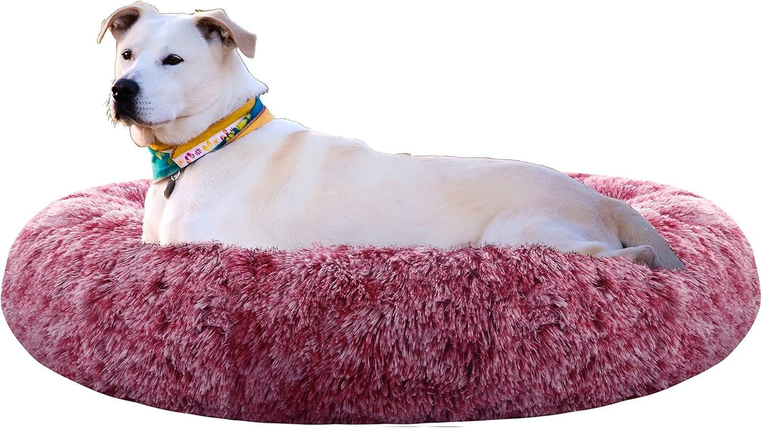 XXL Calming Donut Dog Bed 100cm Anti Anxiety Faux Fur Purple