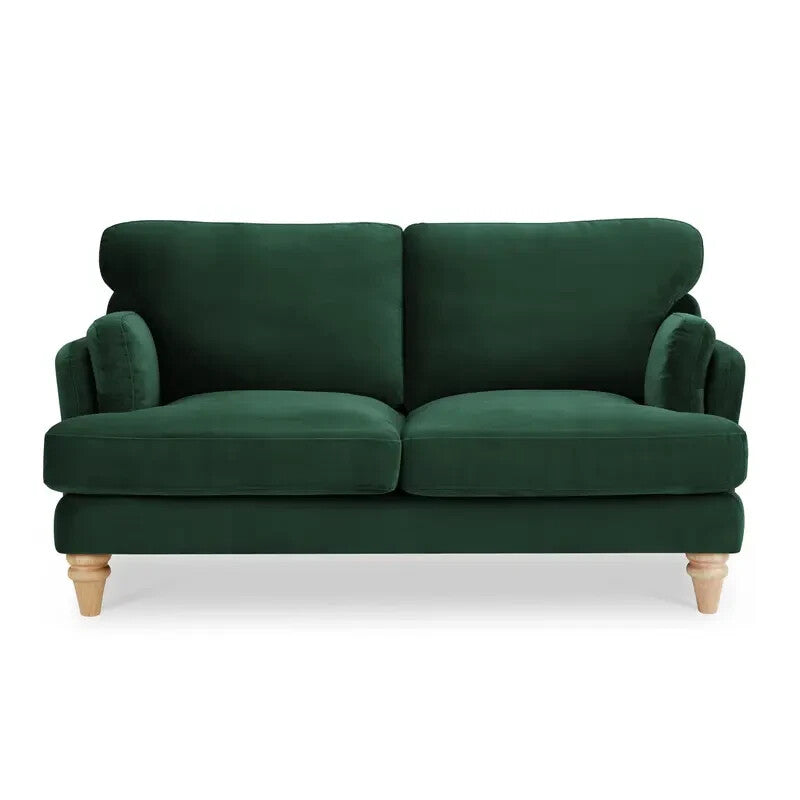 Luxury Green Velvet 2 Seater Sofa Modern Deep Seat Cushions Solid Wood Legs