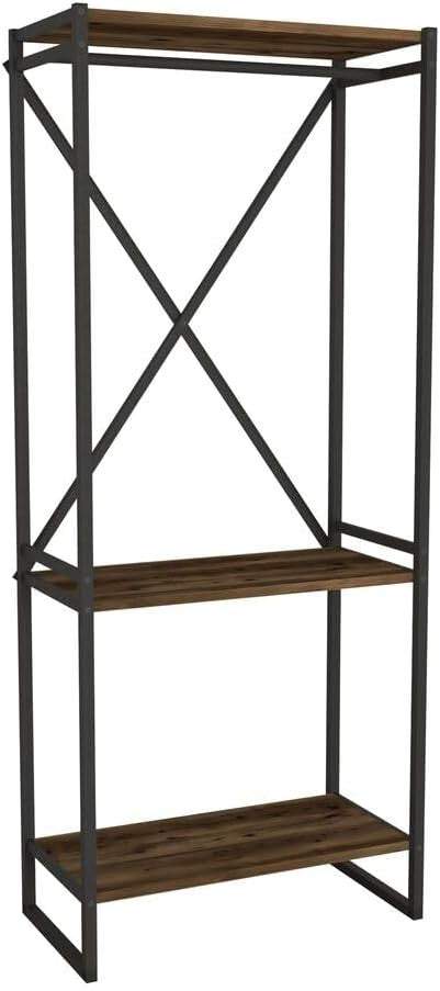 Tier Wooden Coat Rack & Shoe Storage Stand with Metal Frame – Burnt Oak