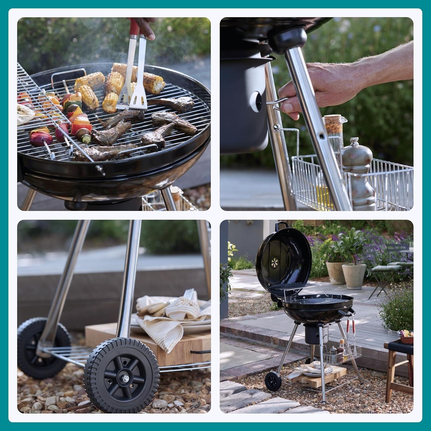 Portable Charcoal Kettle BBQ Grill with Wheels 57cm Smoker