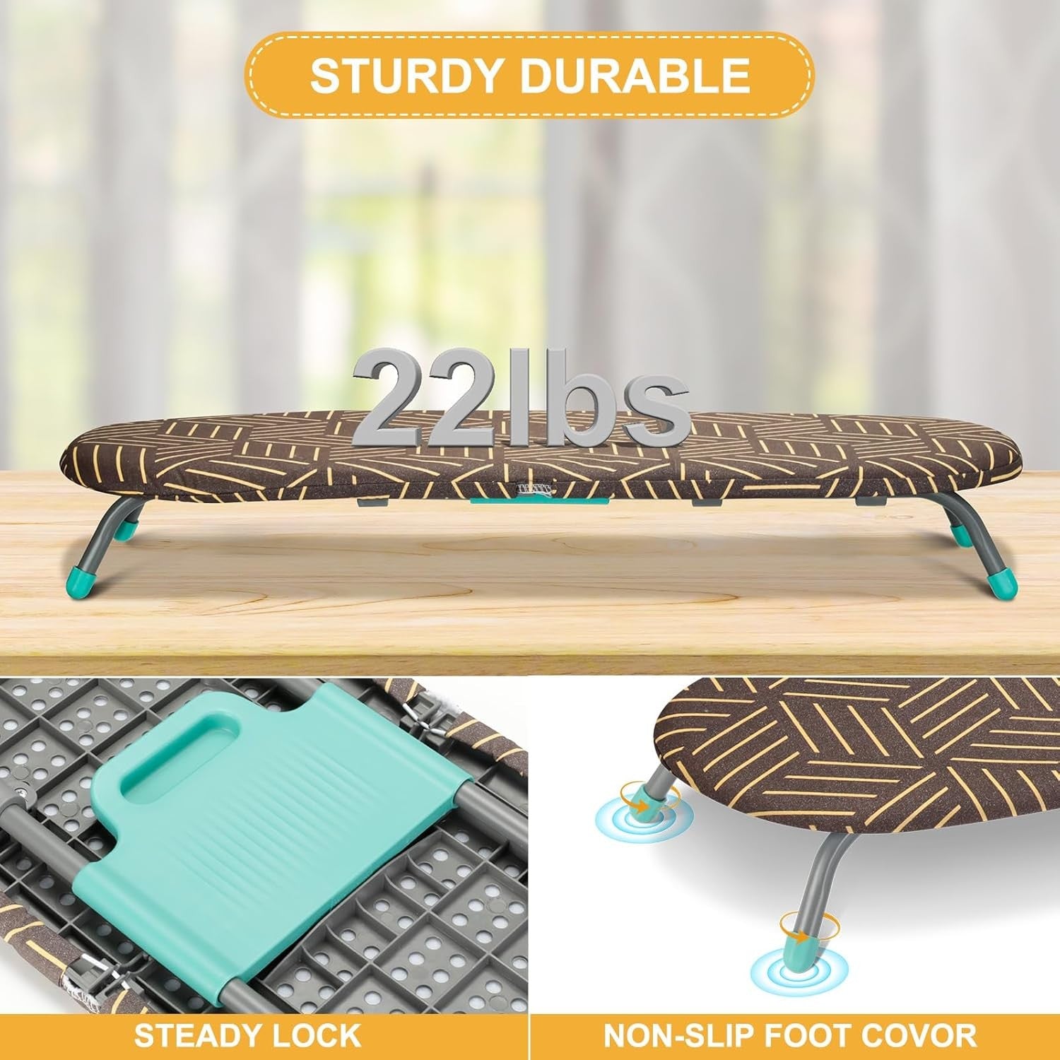 Small Tabletop Ironing Board Portable Non Slip Travel Board Blue Gold