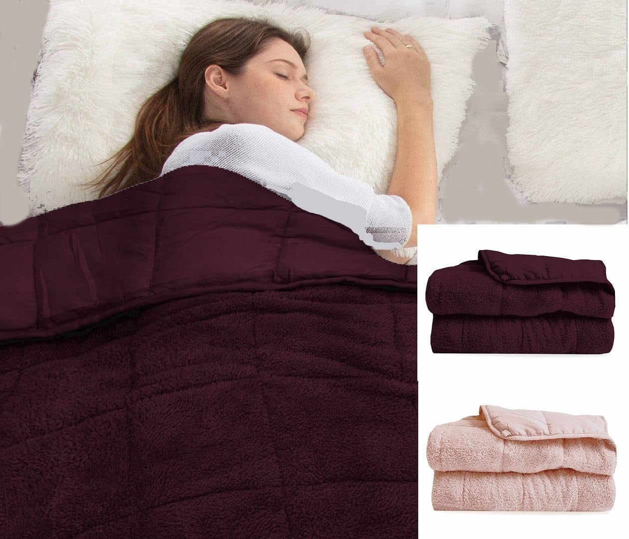 Weighted Blanket 7lbs Plum Reversible Fleece Huggy Anxiety Relief