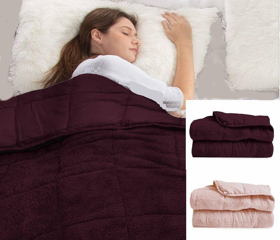 Weighted Blanket 7lbs Plum Reversible Fleece Huggy Anxiety Relief