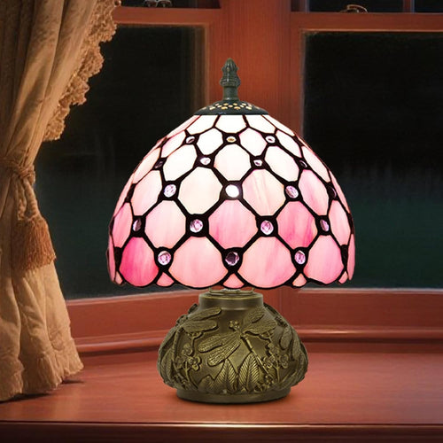 Stained Glass Desk Lamp 8x8x11in Pink Pearl 3 Color Temps Bedroom Light
