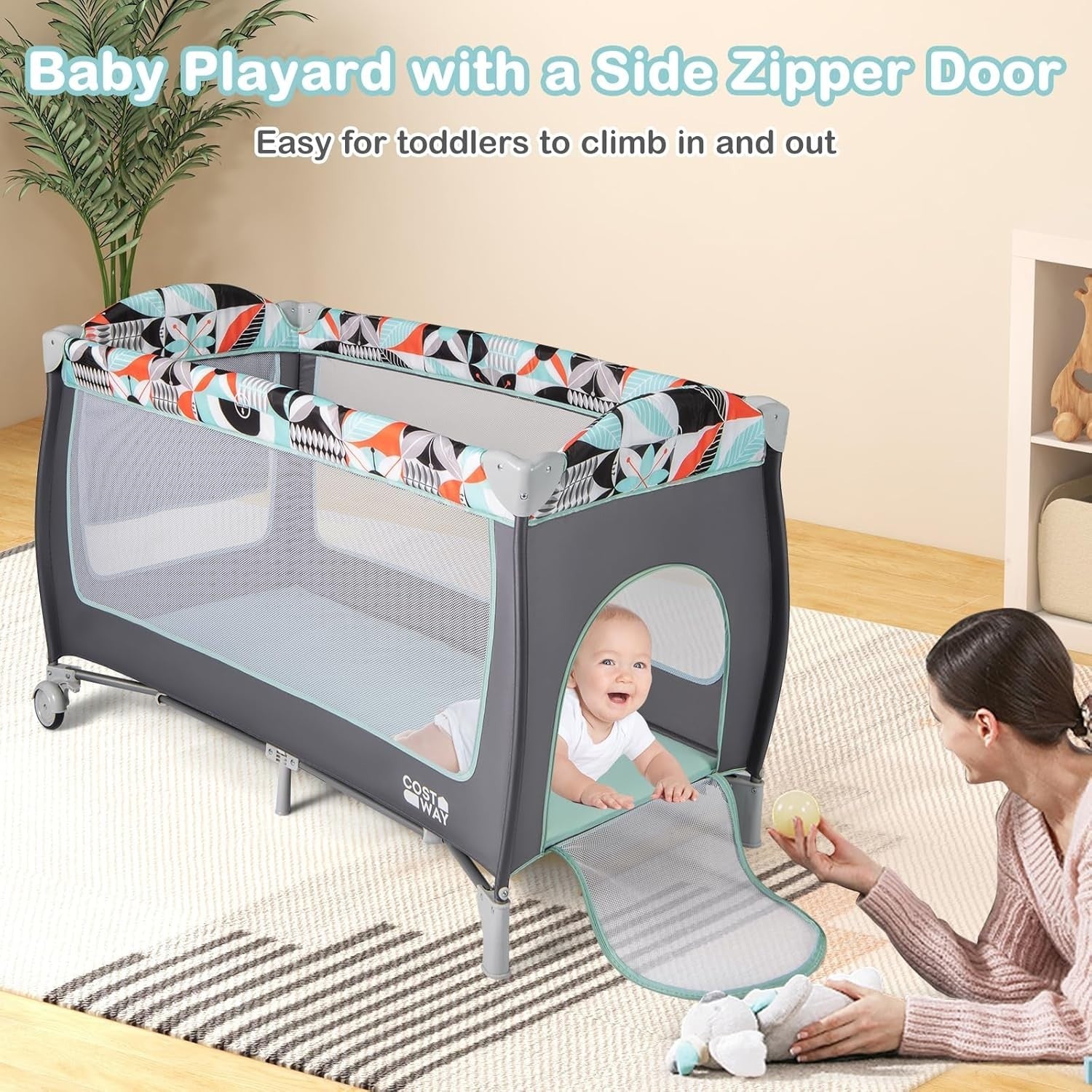 4in1 Travel Cot Baby Bedside Foldable Crib Bassinet Portable Playard Blue