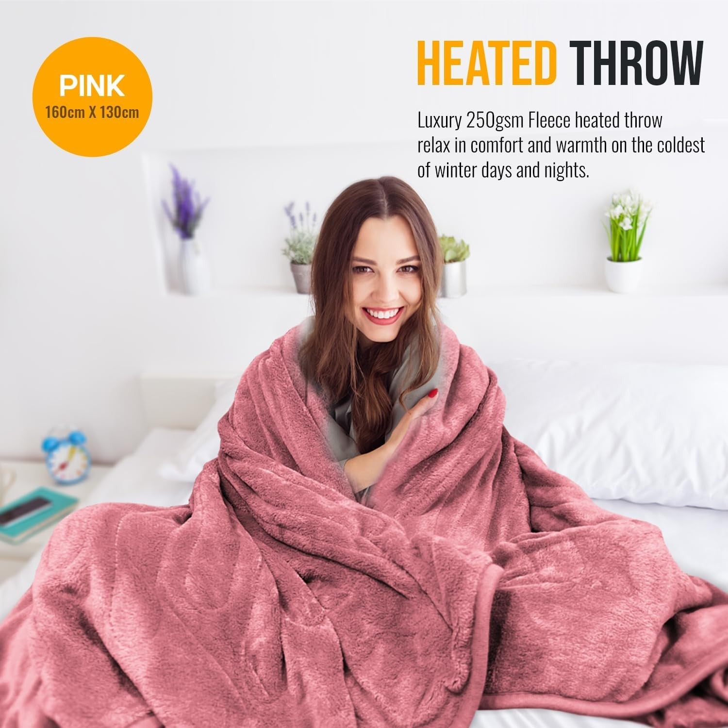 Electric Heated Throw Blanket 160x130cm Fleece 9 Heat Washable