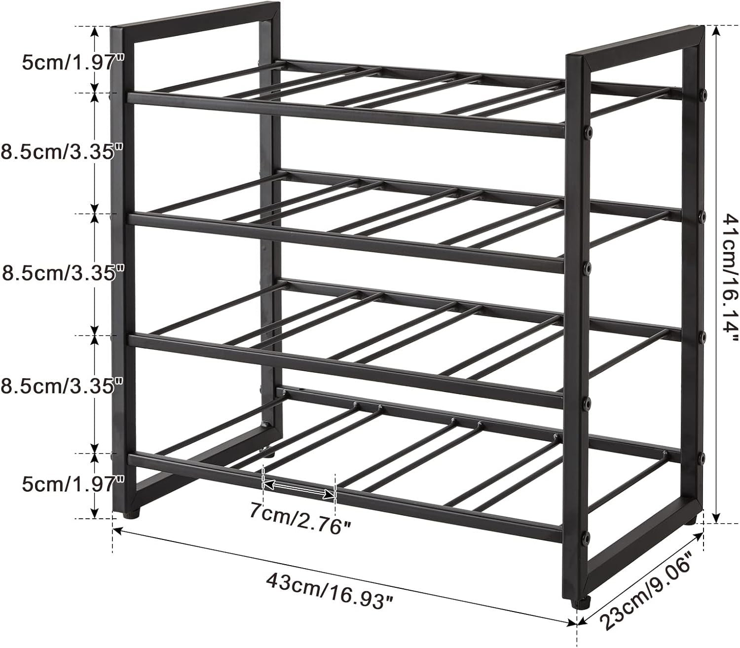 Wine Rack 16 Bottle 4 Tier Metal Freestanding Countertop Storage Shelf Black