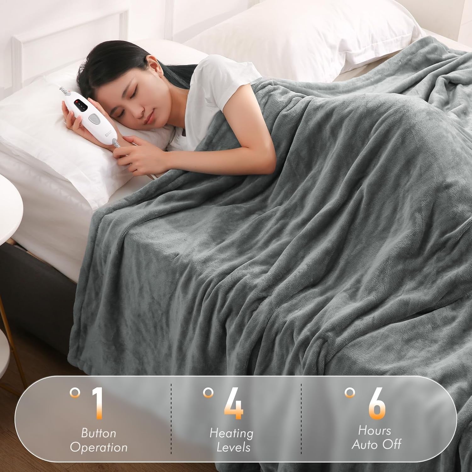 Electric Heated Throw Blanket 4 Heat Levels Fast Warm Auto Off Washable