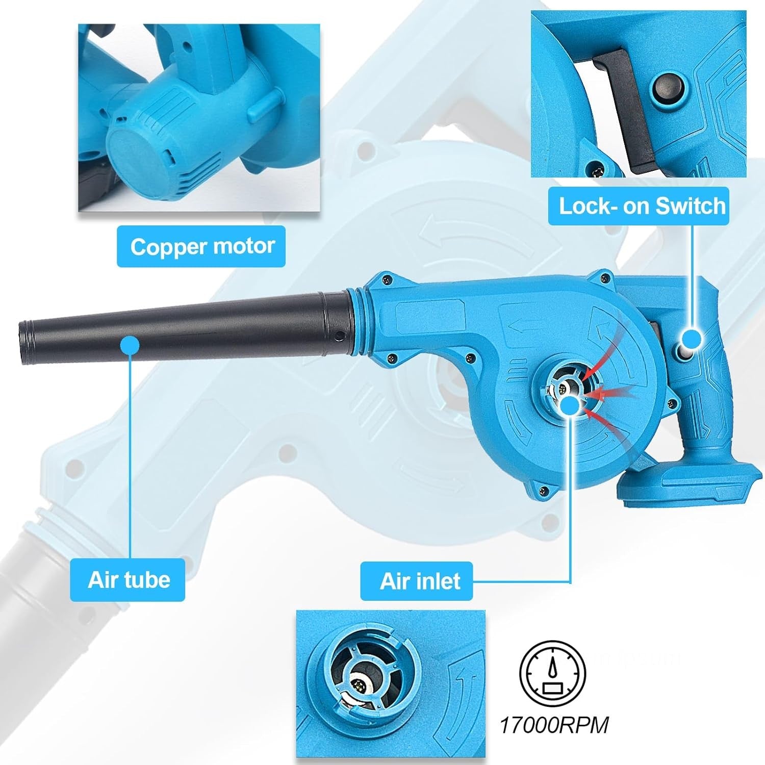Cordless Leaf Blower 18V Battery Powered Lightweight Electric Air Duster Tool