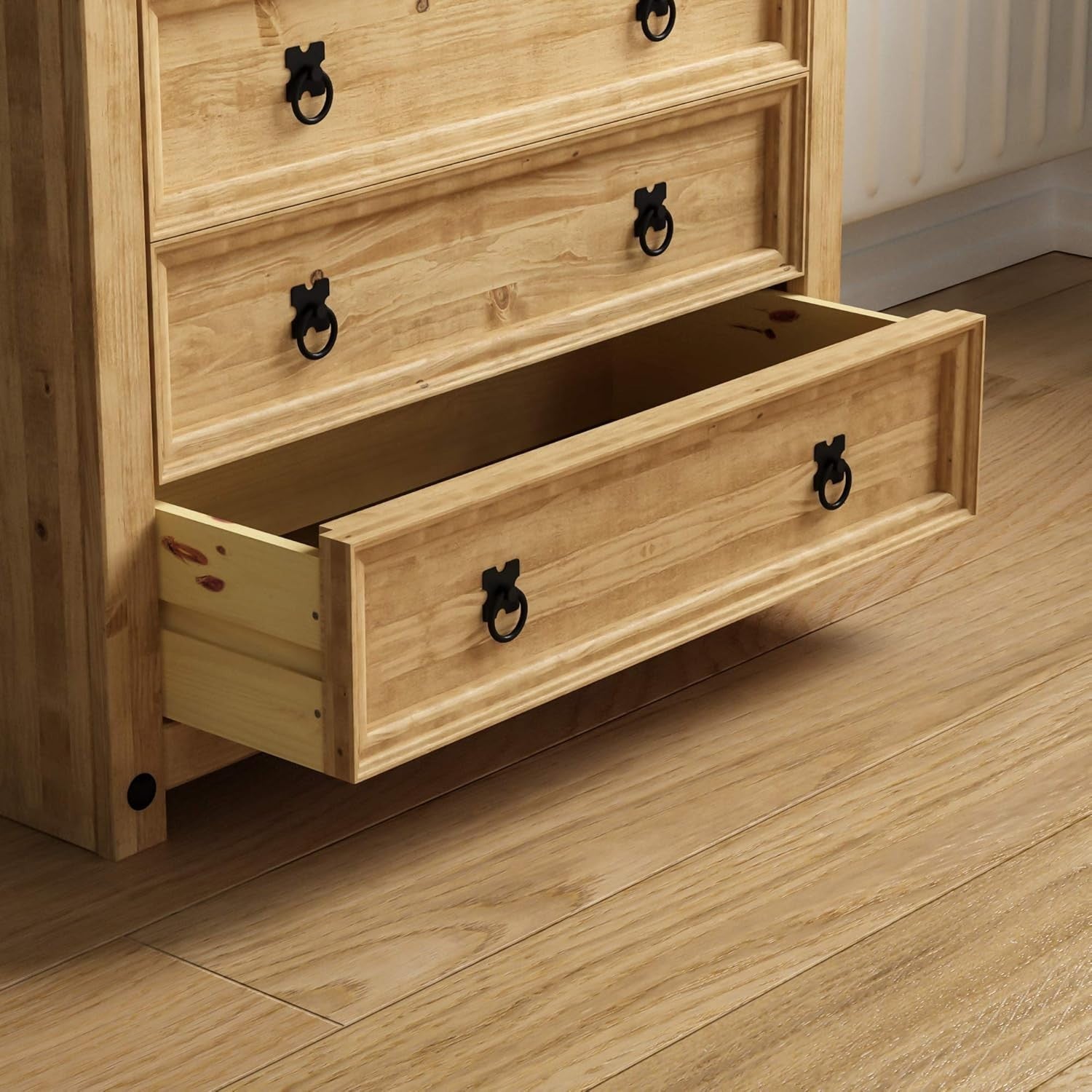5 Drawer Solid Pine Chest | Rustic Wax Finish | Wooden Bedroom Storage