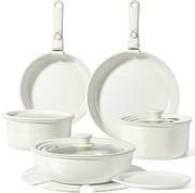 15Pcs White Plus Ceramic Non Stick Cookware Set with Detachable Handle