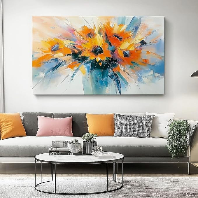 Canvas Wall Art Sunflower Print Orange Blue 46x31cm Modern Decor