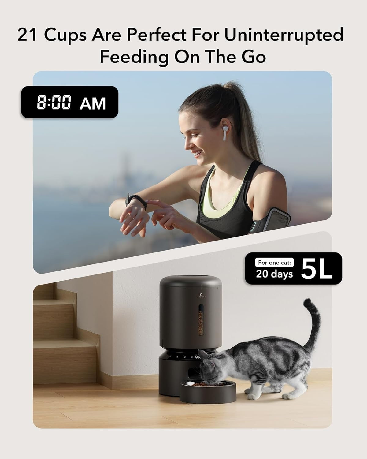 Automatic Pet Feeder 5L Dry Food Dispenser 6 Meals Portion Control