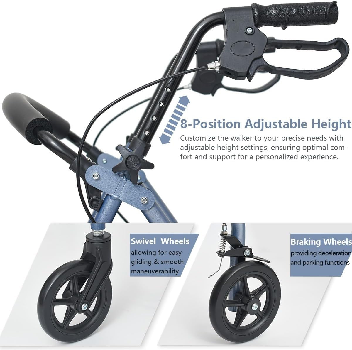 4 Wheel Rollator Walker with Seat Folding Adjustable Brakes