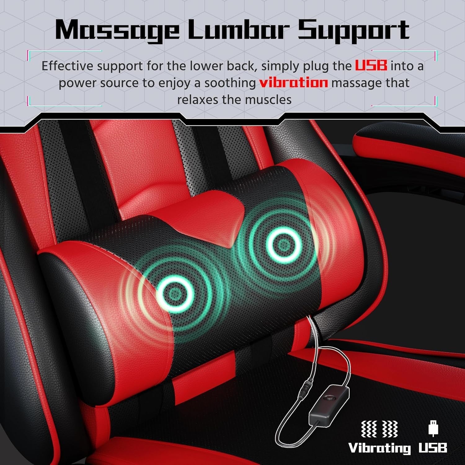 Gaming Chair Recliner Footrest Massage Office Desk PC Swivel Racer Black/Red