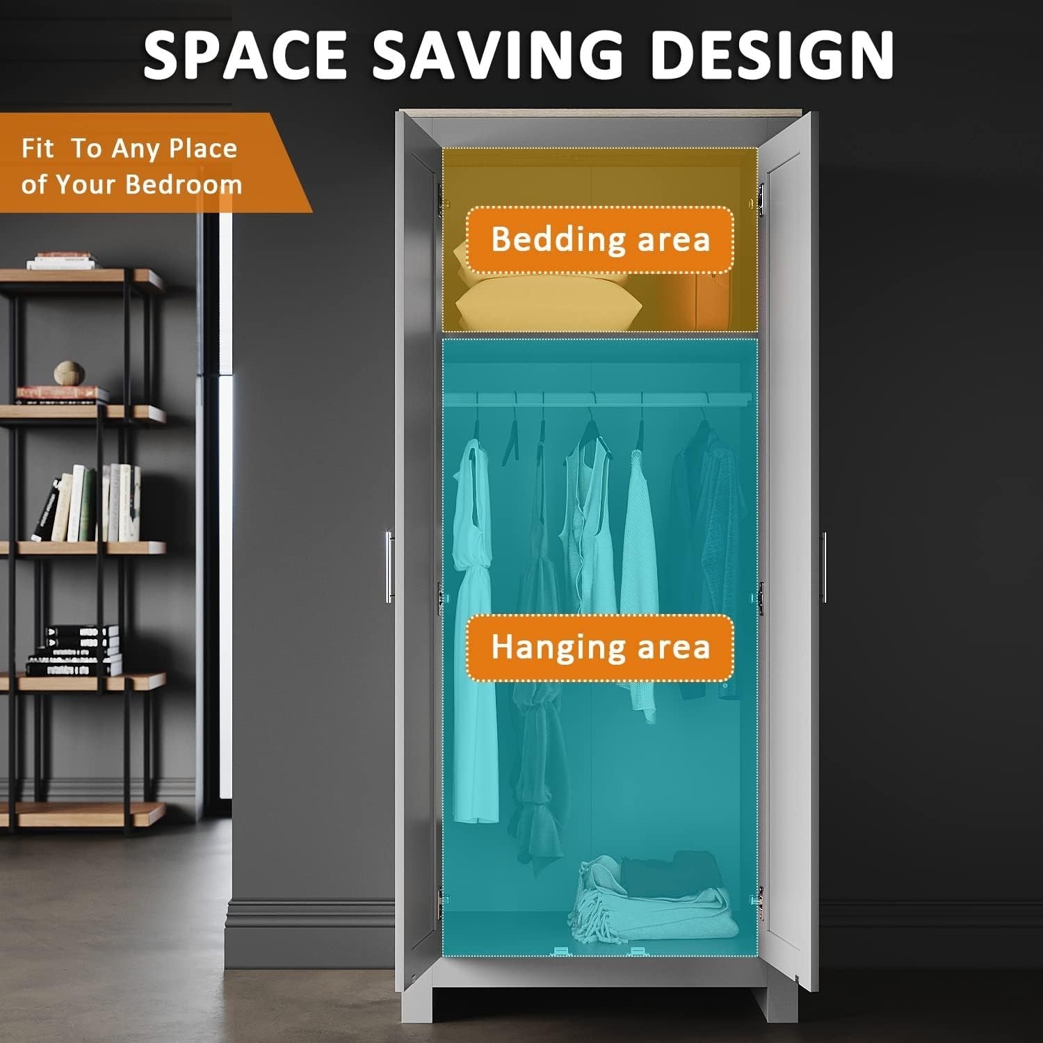 Grey Oak 2-Door Wardrobe with Hanging Rail & Soft-Close Doors - Bedroom