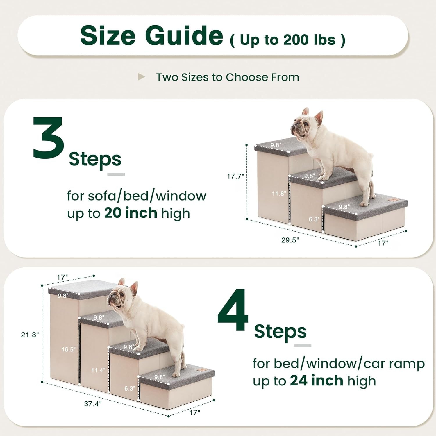 Dog Stairs 4 Step with Storage Foldable Pet Steps Light Grey 200lb