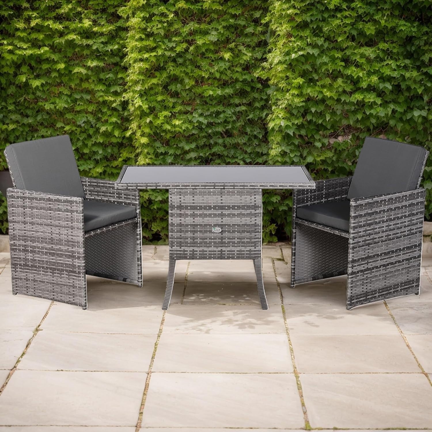 Rattan Cube Bistro Set 3 Piece Patio Table Chairs Compact Balcony Dining