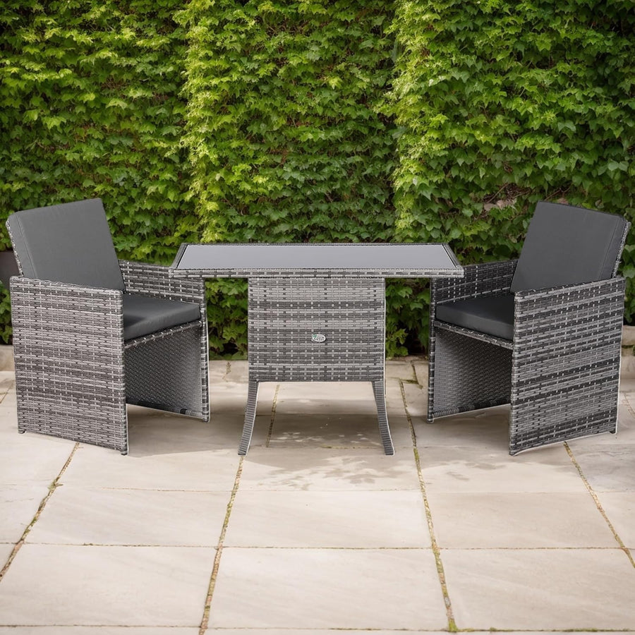 Rattan Cube Bistro Set 3 Piece Patio Table Chairs Compact Balcony Dining