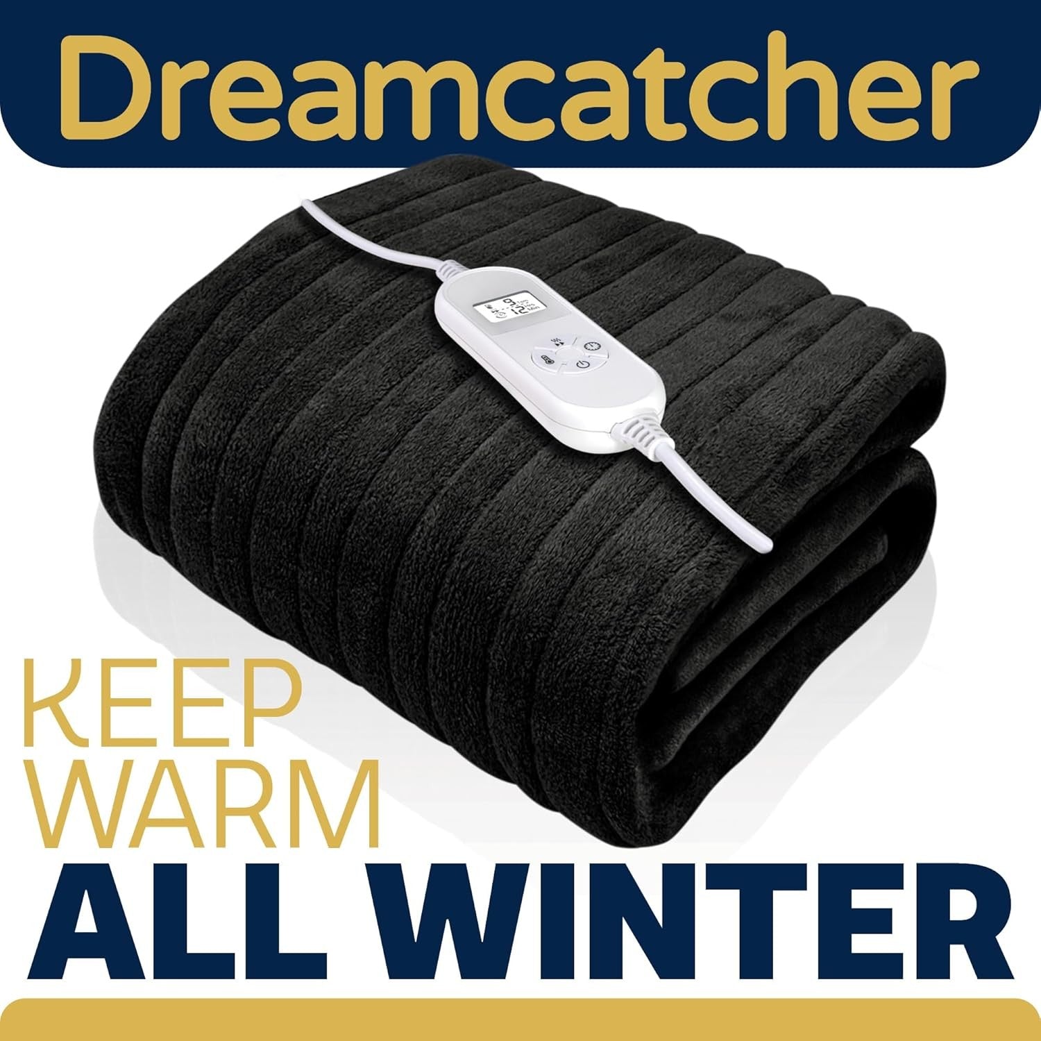 Electric Heated Throw Blanket 160x120cm 9 Heat Levels Timer Washable Black