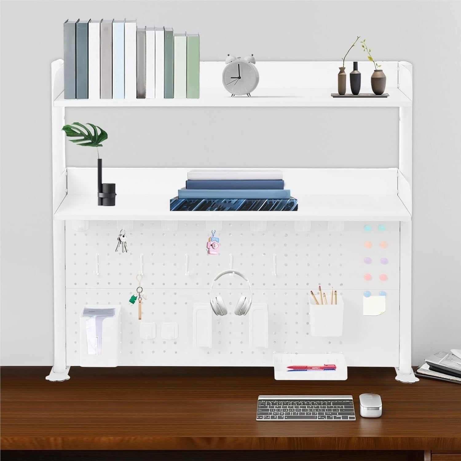 Clamp-On Desk Shelf 2-Tier Pegboard Organizer Space-Saving Clip-On Bookshelf