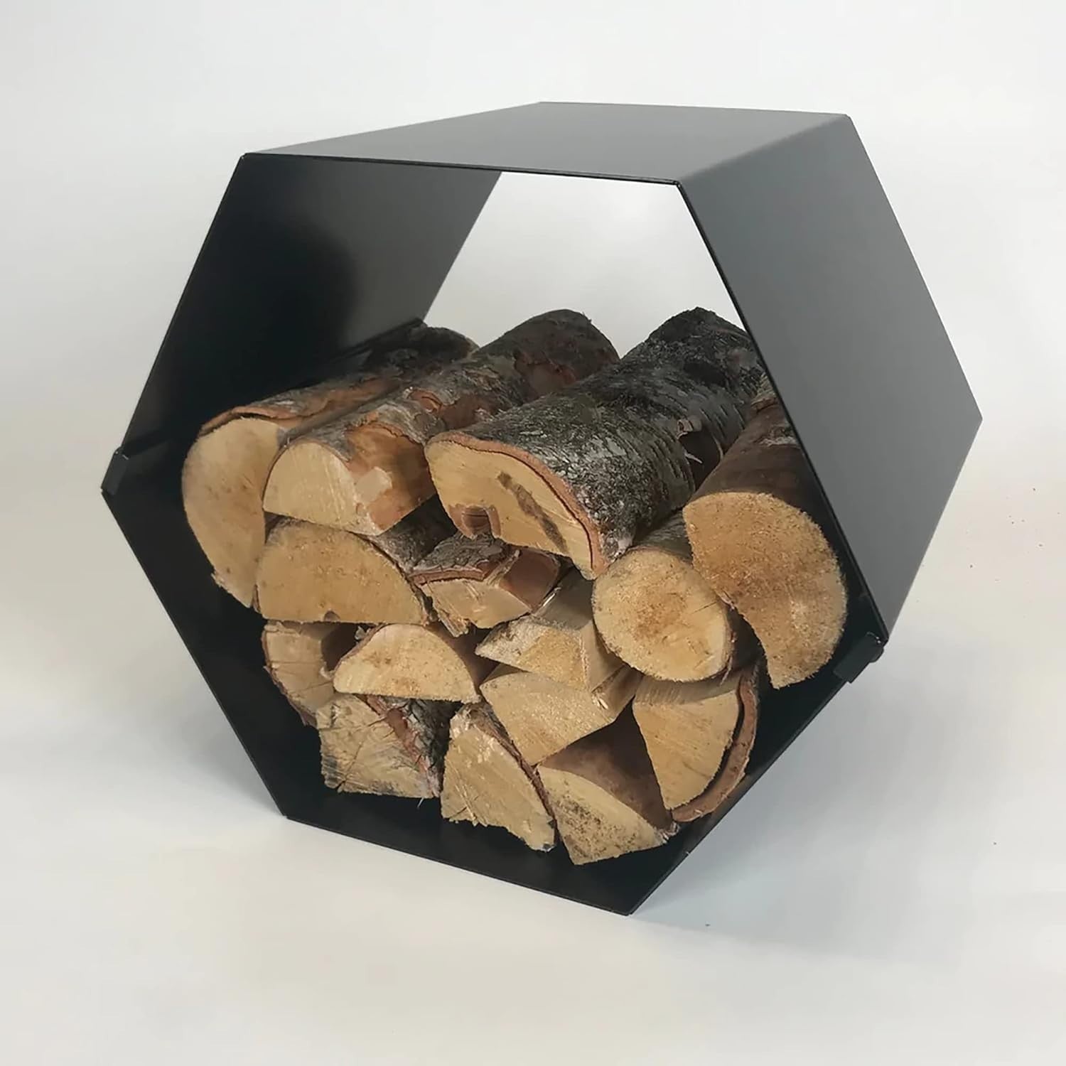 Hexagon Steel Log Holder Firewood Rack with Rubber Feet, 35x42x37cm
