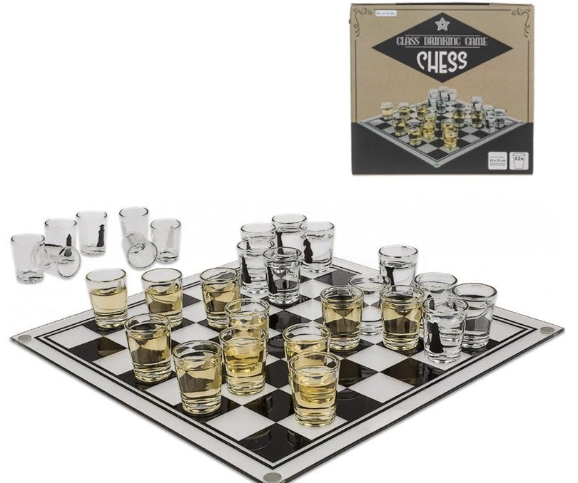Luxury Drinking Chess Game Set with 32 Shot Glasses & 35cm Board Adults 18+
