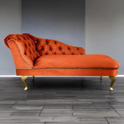 Velvet Chaise Lounge Sofa Tufted Accent Chair Left Hand Pumpkin 133cm