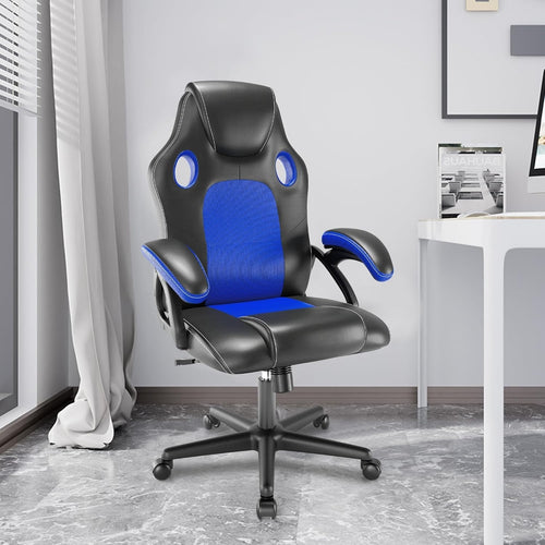 Ergonomic Recliner Office Chair Faux Leather Desk Seat Lumbar Support Blue