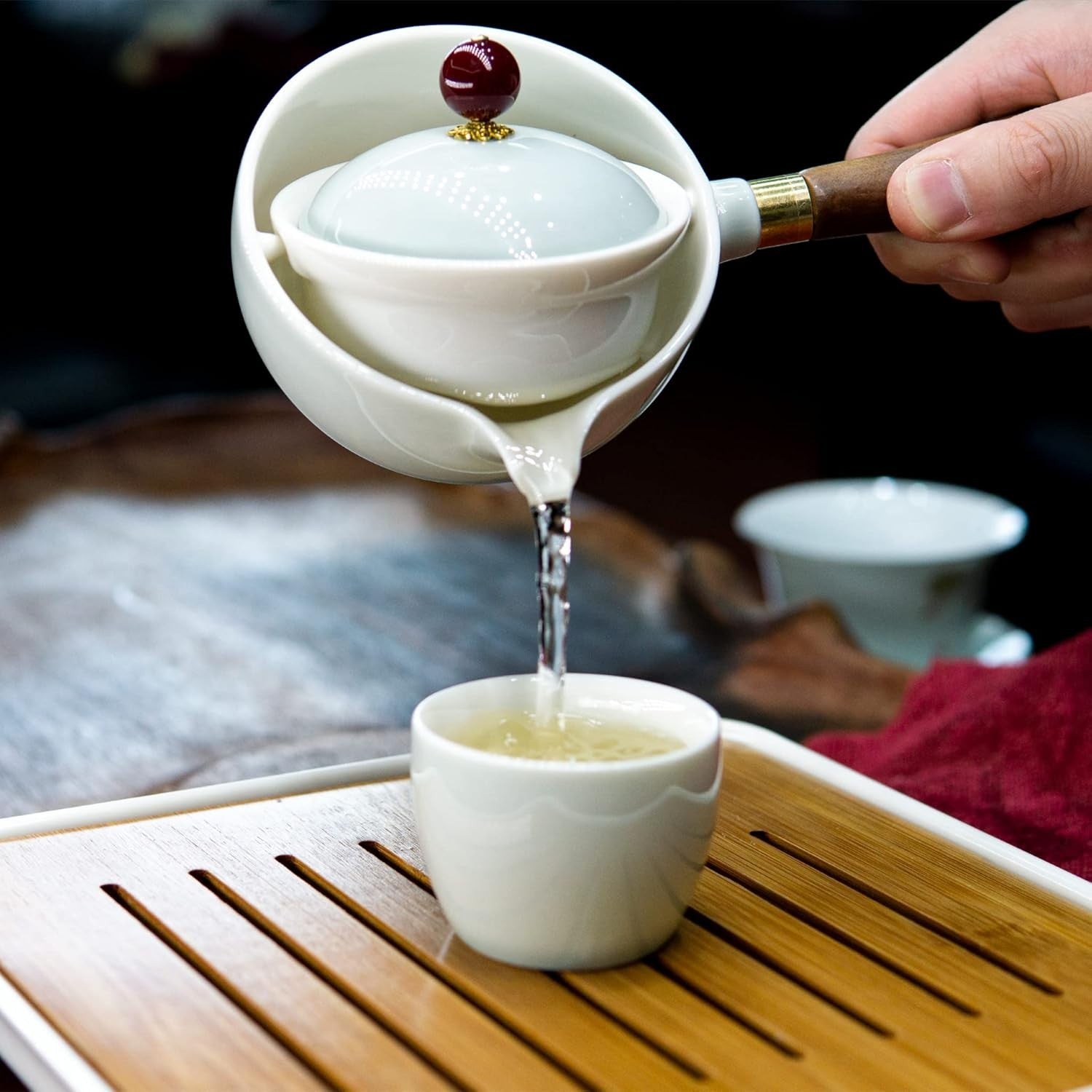 Portable Gongfu Tea Set 360° Rotating Teapot Infuser Travel Grey