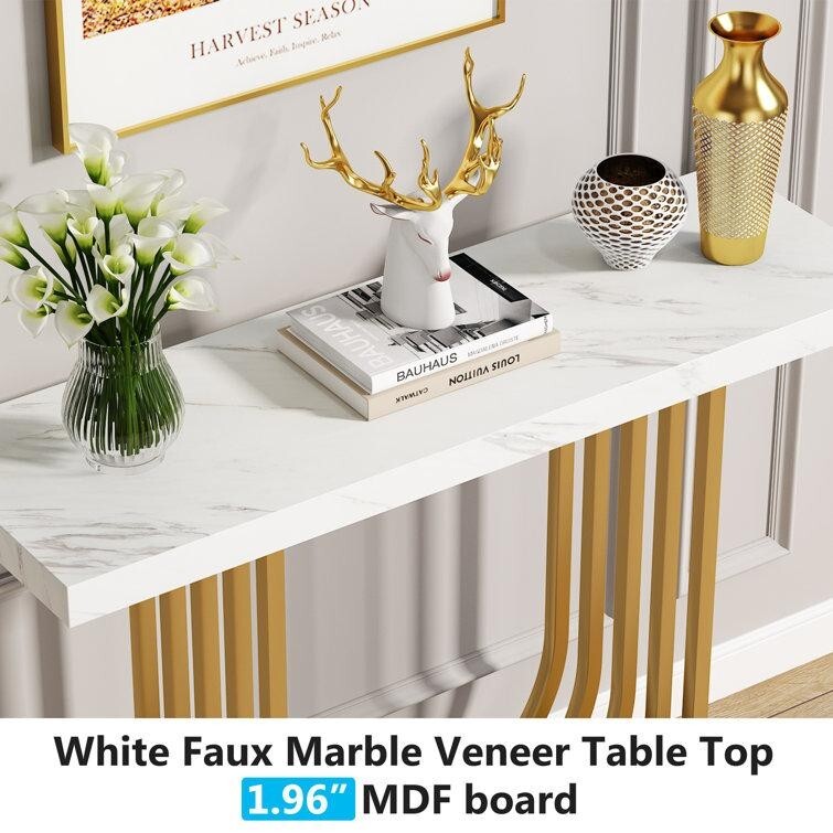 Modern Faux Marble Console Table with Gold Base – 39" Entryway Accent