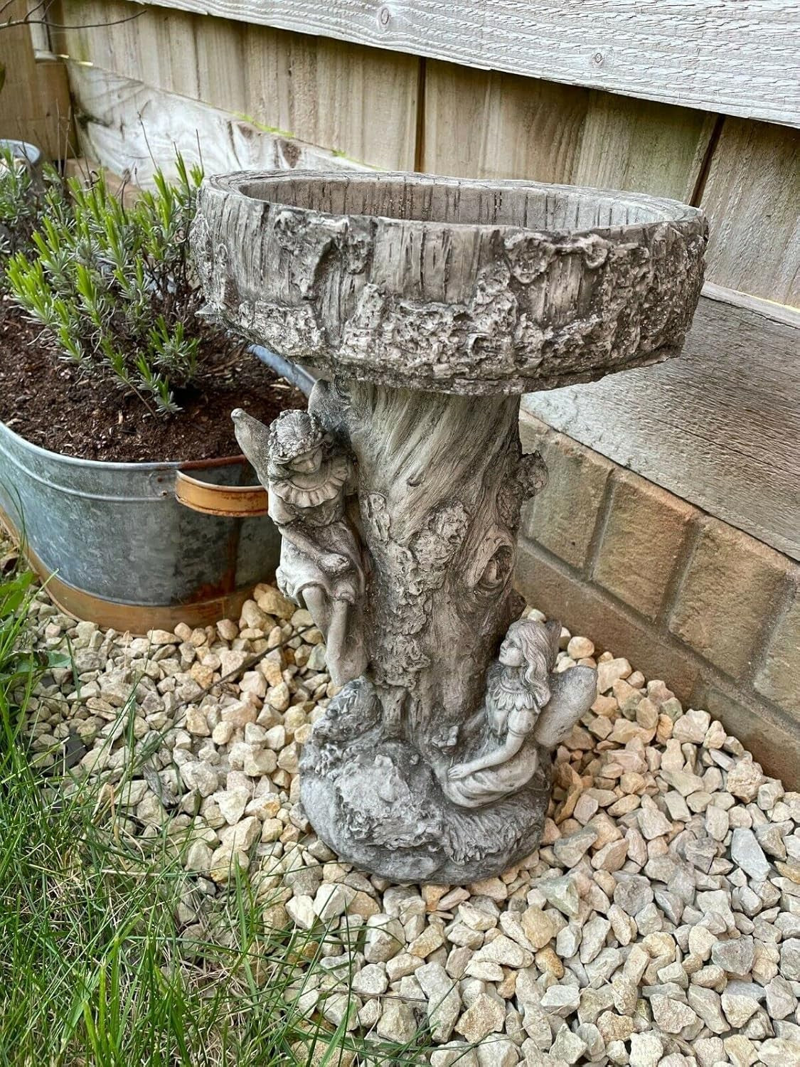 Fairy Stone Bird Bath Angel Garden Ornament | Vintage Outdoor Feeder Statue Deco