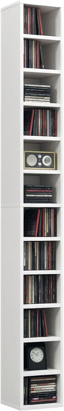 Tall CD DVD Storage Tower Unit 12 Cube Bookcase 175cm Slim Display Shelf White