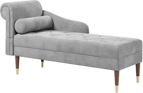 Grey Velvet Chaise Lounge Sofa Left Armrest + Pillow Compact & Stylish