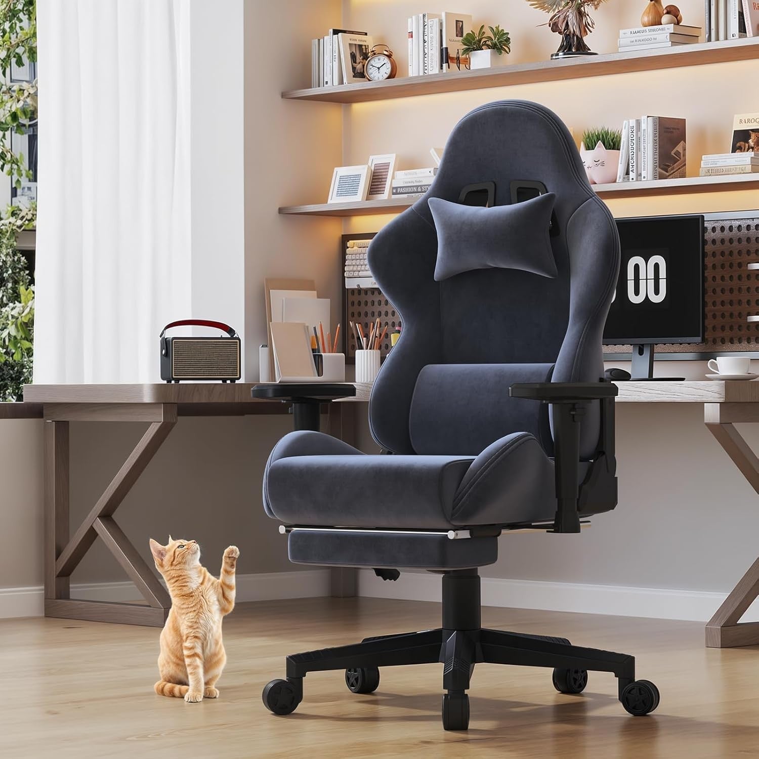 Massage Gaming Chair Reclining Footrest Ergonomic Grey