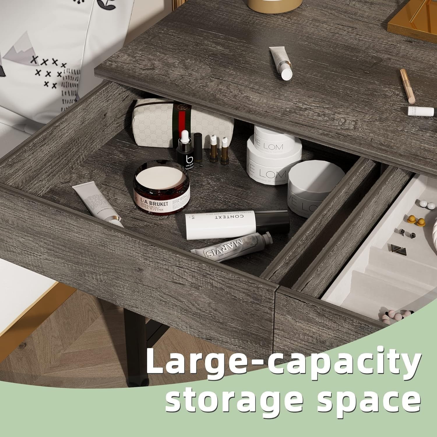 Modern Grey Oak Small Computer Desk 100cm with 2 Drawers & Storage