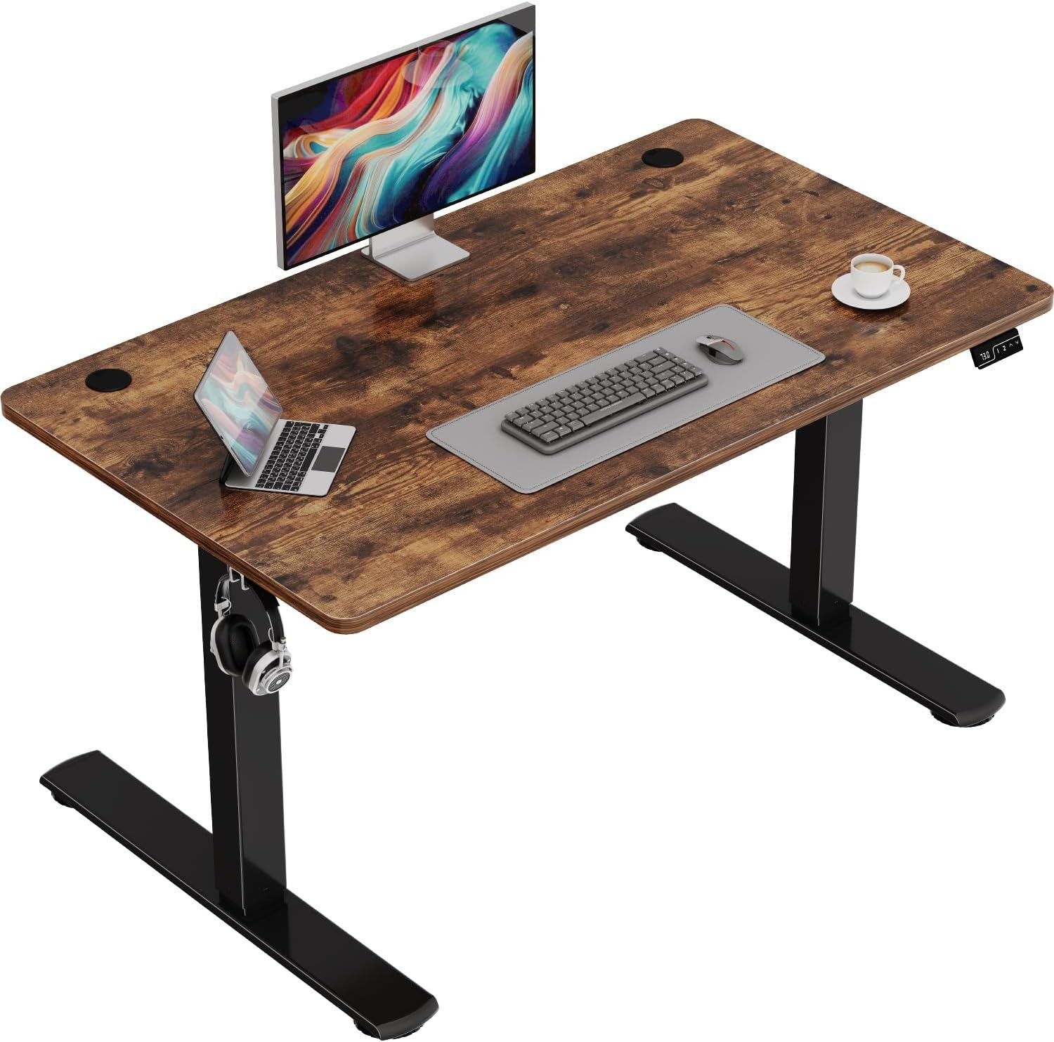 Rustic Brown Electric Standing Desk 100x60cm Adjustable Home Office Table