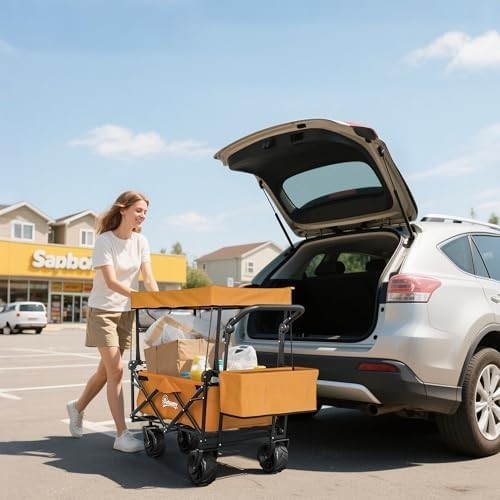 120L Folding Wagon Trolley Cart Canopy Adjustable Handles Outdoor