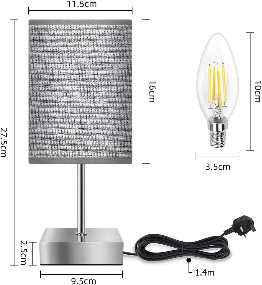 Touch Control Bedside Table Lamps Set of 2 Grey Fabric Shade Dimmable