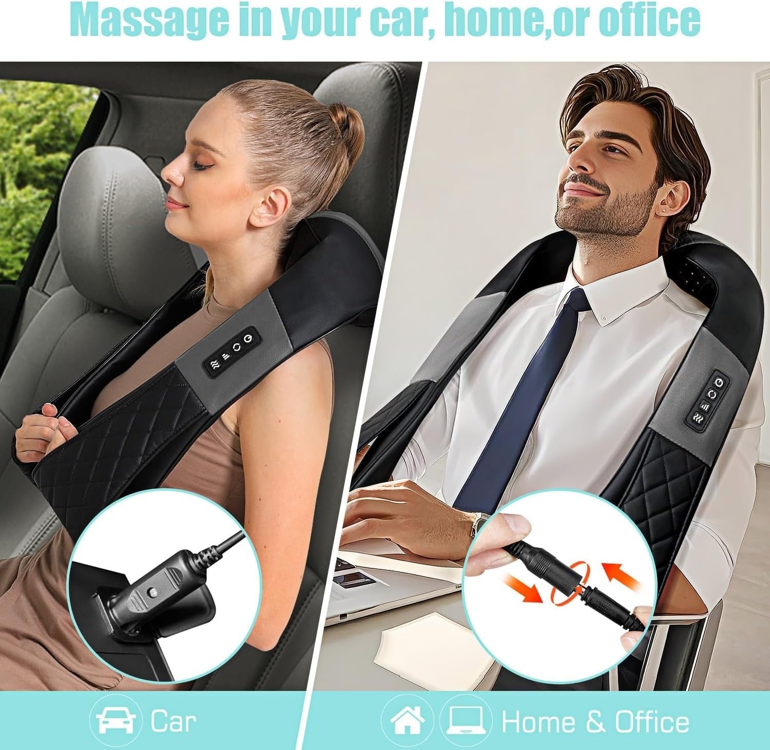 Heated Shiatsu Neck & Shoulder Massager Deep Tissue Kneading for Back Pain