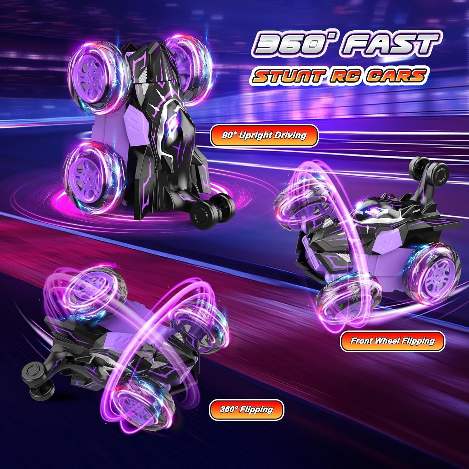 360° Flip RC Car for Kids 3-9 – All-Terrain Remote Control Toy w/ Lights, USB