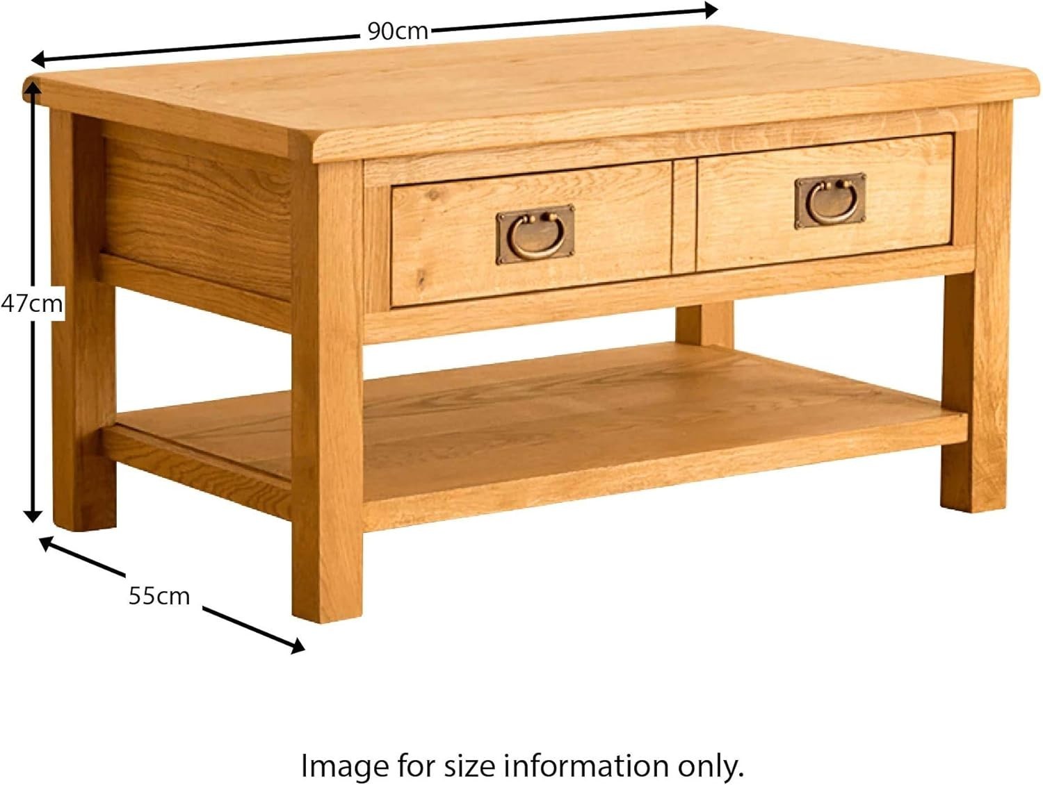 Rustic Oak Coffee Table with Storage Drawer & Shelf – Sturdy Solid Wood 90x55x47