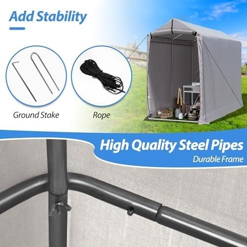 Outdoor Storage Shed 6x3ft Waterproof Bike Garage Roll-Up Zipper Door
