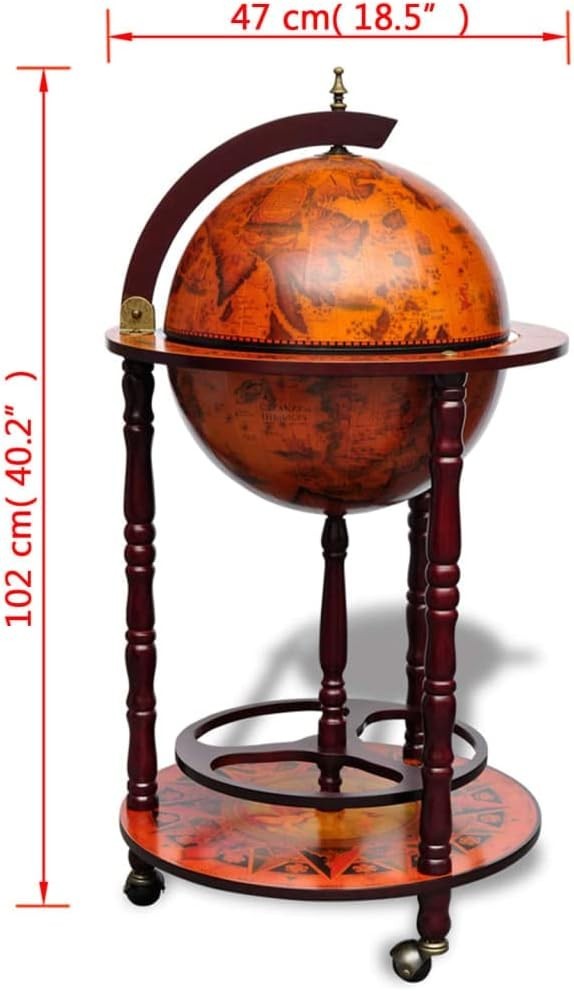 Vintage Globe Bar Drinks Cabinet with Bottle & Glass Rack | Floor Standing