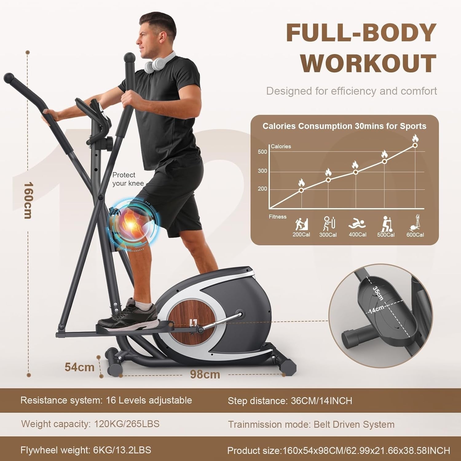 16-Level Magnetic Elliptical Cross Trainer Compact Home Gym Machine