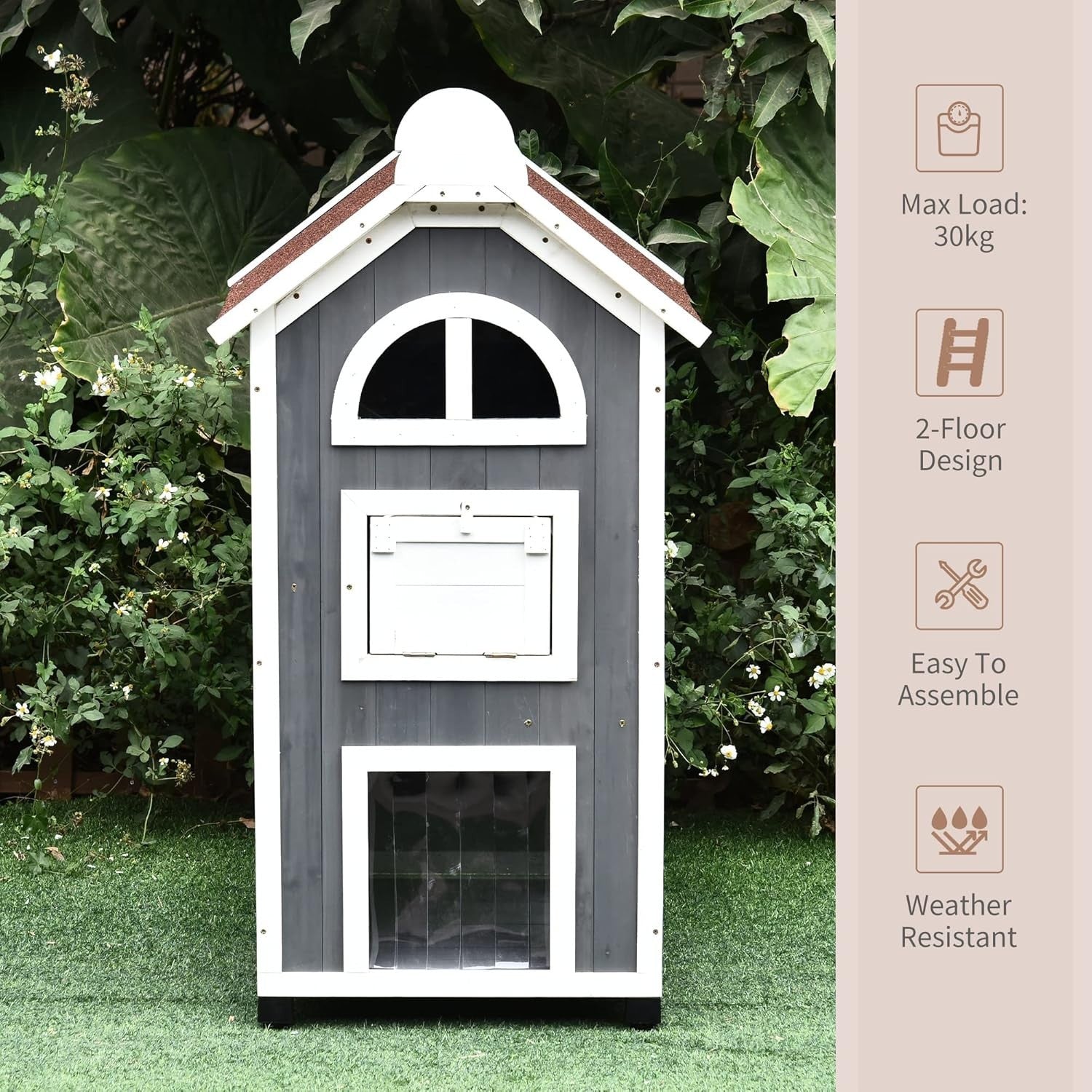 Outdoor Wooden Cat House 2-Floor Condo with Stairs & Weatherproof Roof