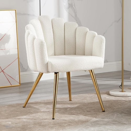 White Faux Fur Accent Armchair – Modern Lounge Chair with Gold Metal Legs