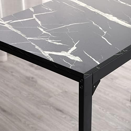 5 Piece Bar Table Set with 4 Stools Marble Effect Kitchen Dining Set