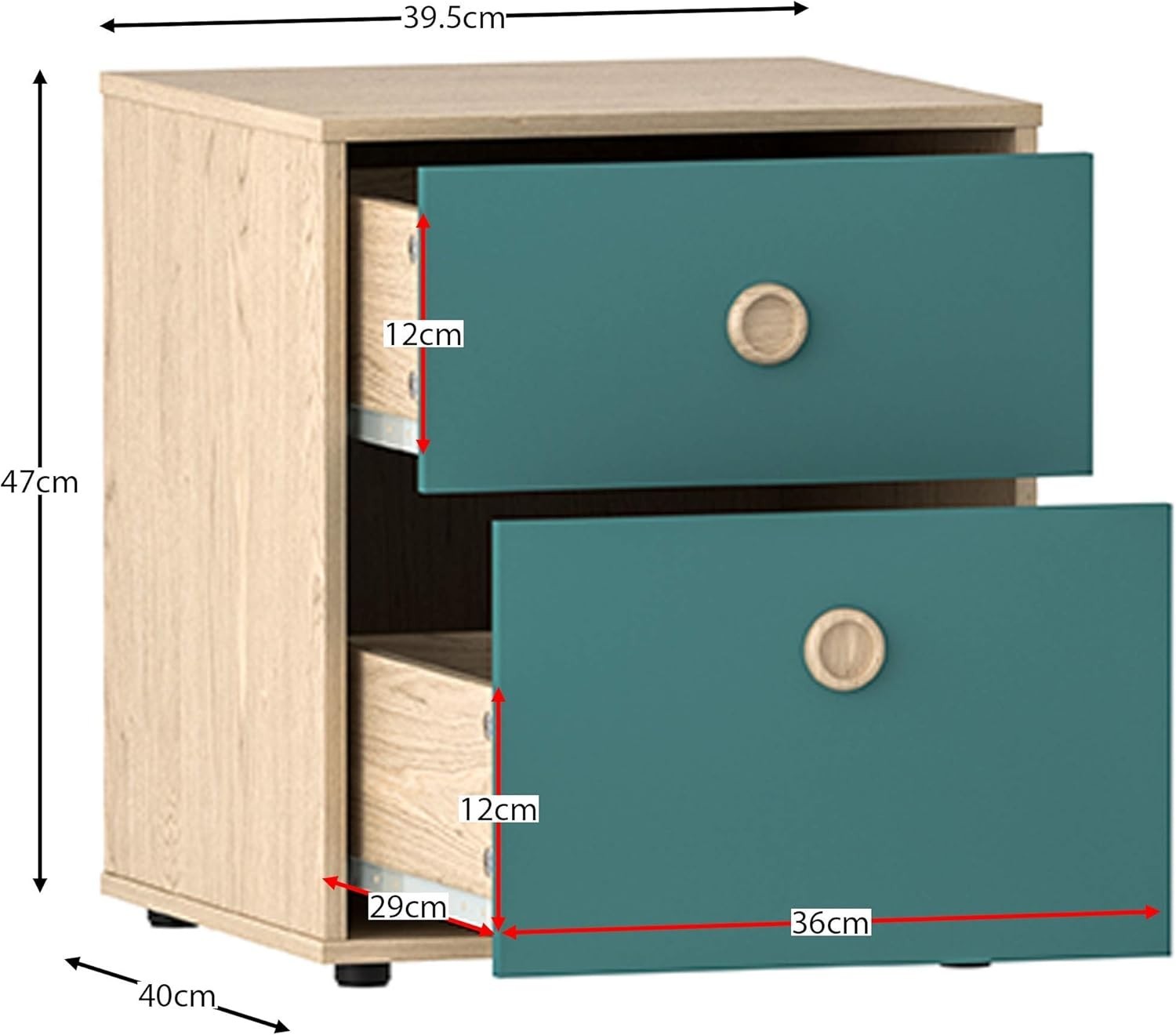 3 Piece Kids Bedroom Furniture Set – Wardrobe, Chest, Bedside Table Blue Oak